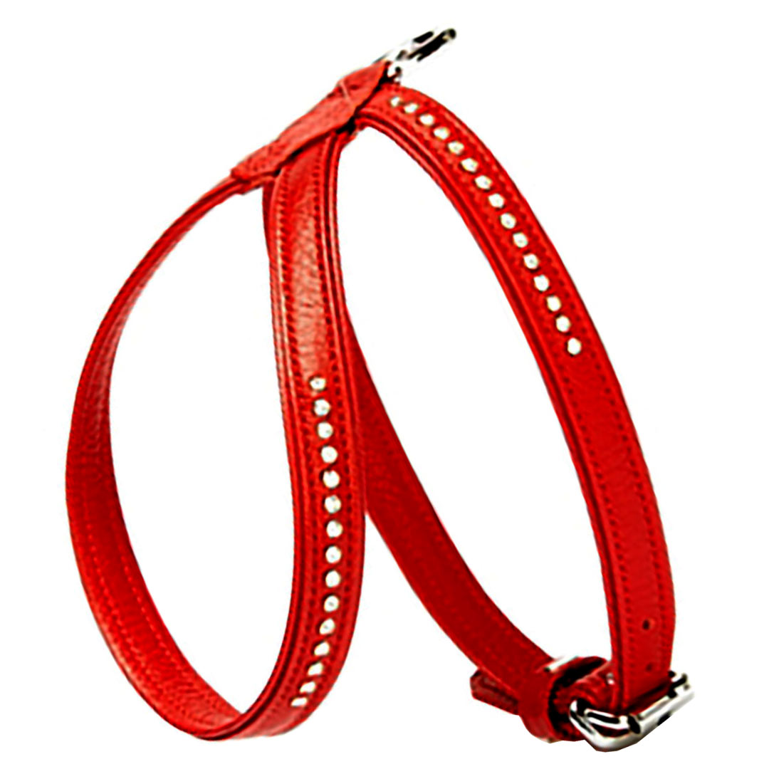 Wonderful Swarovski dog harness made of red floater leather - GogiPet Swarovski dog harness