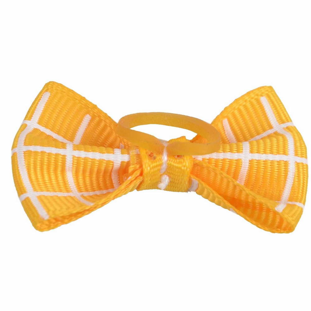 Dog bow with rubber ring - sunny yellow checkered by GogiPet