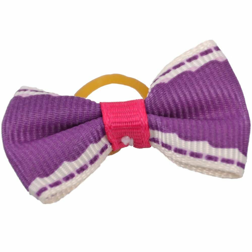 Dog bow with rubber ring - "Lucie purple" by GogiPet