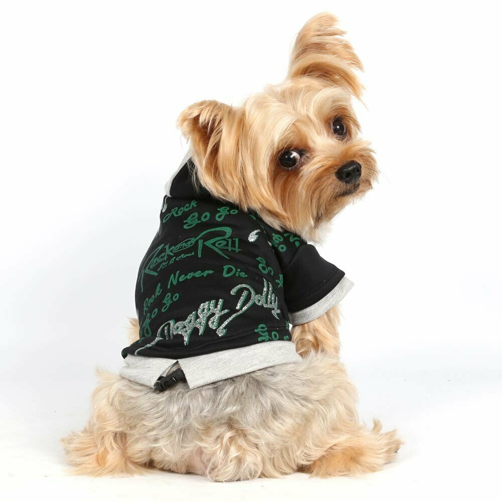 Rock and Roll dog Sweater Black with green lettering