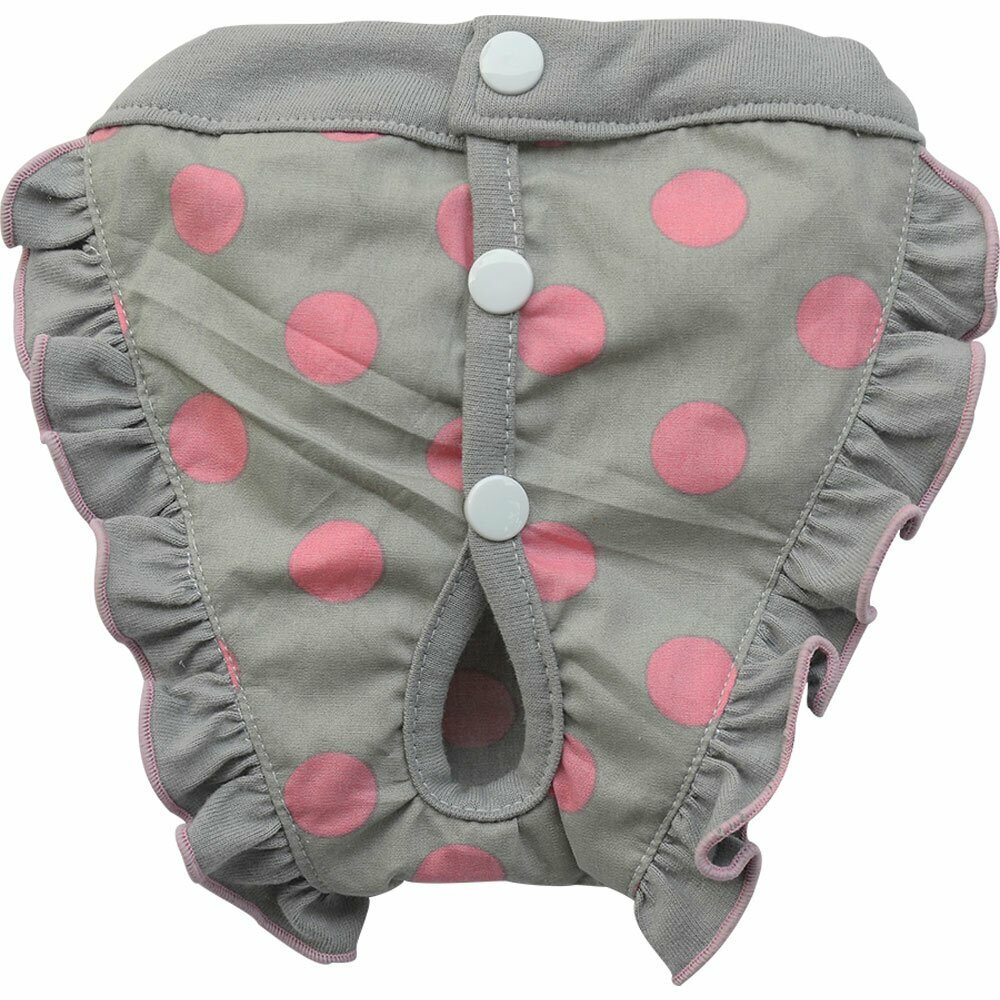 Dog sanitary panty grey with pink dots and push buttons