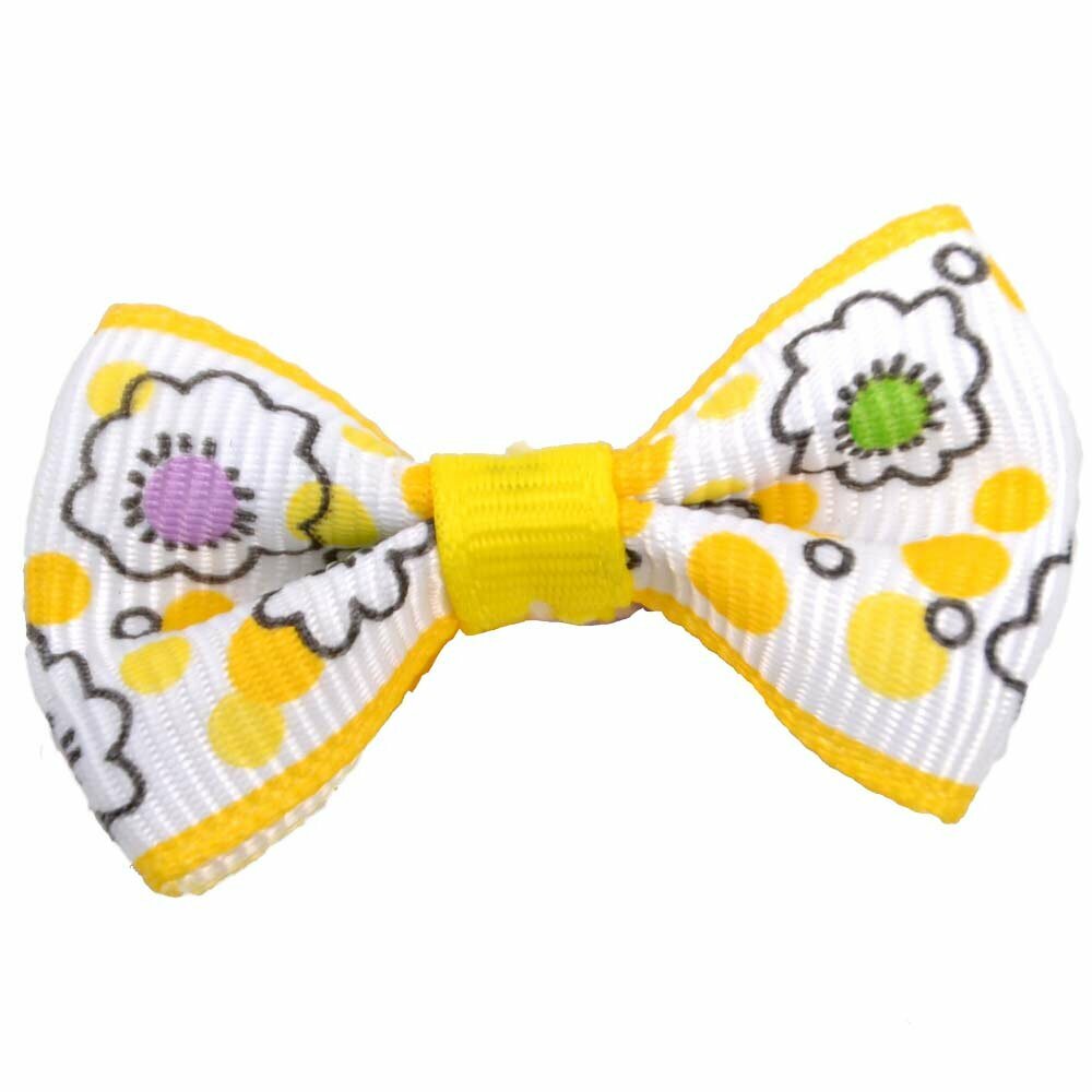Handmade dog bow yellow - white with flowers by GogiPet