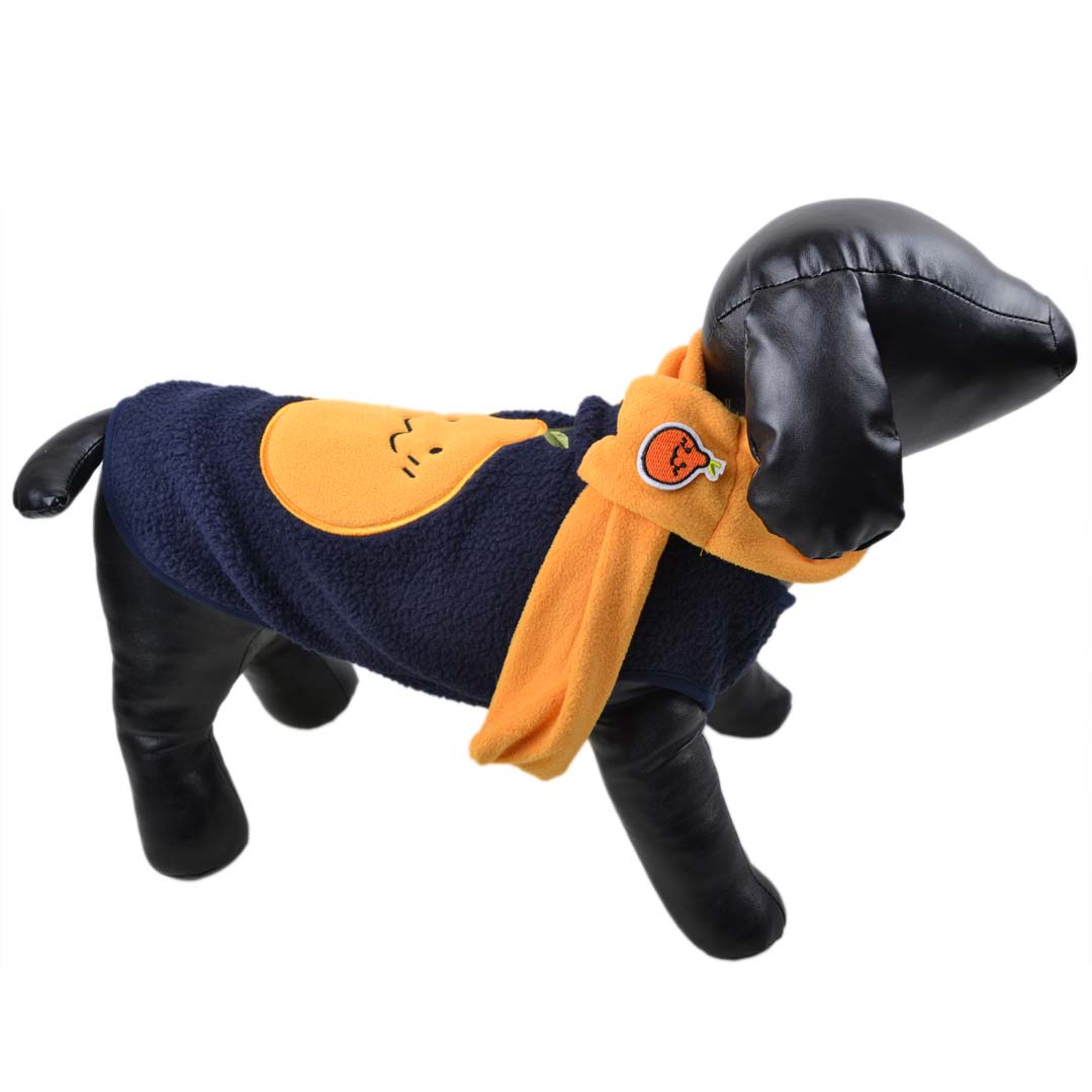 Warm dog waistcoat dark blue with scarf