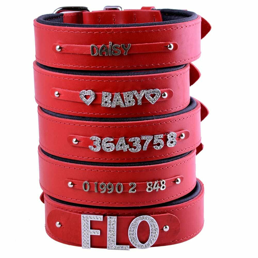 GogiPet® real leather name collar red 65 cm
