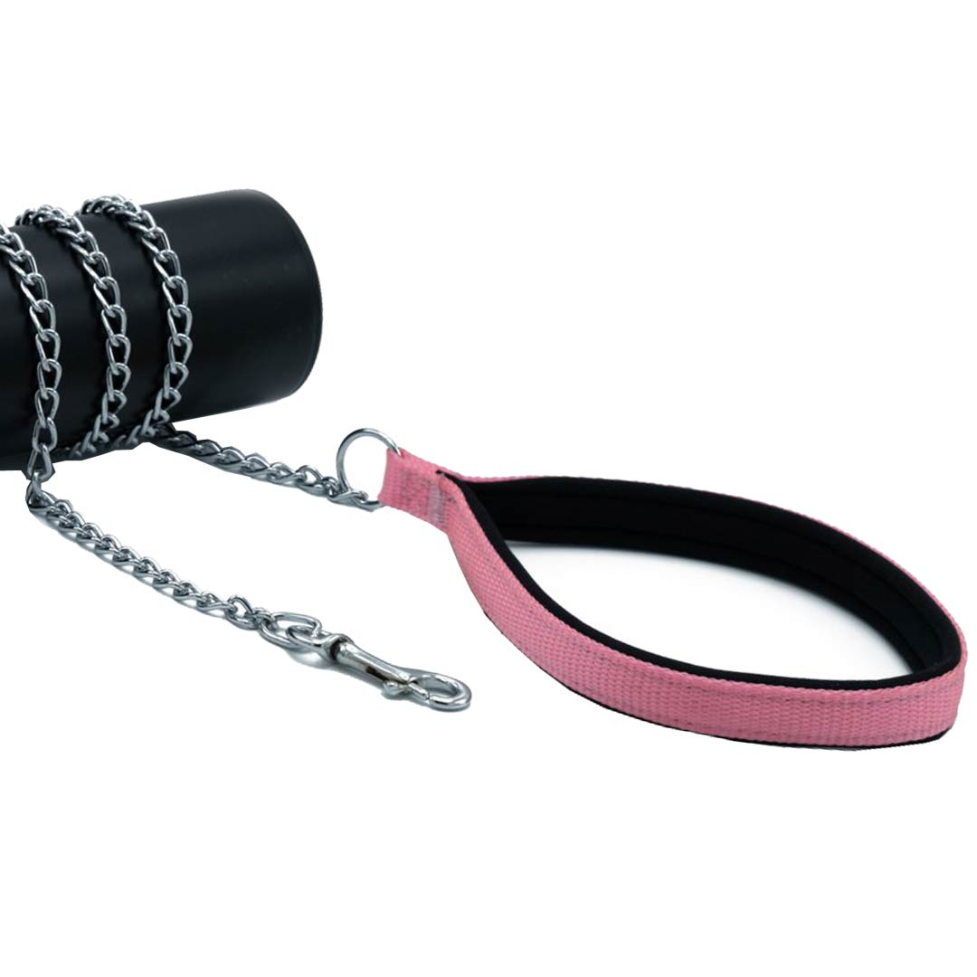 Chain Dog Lead with Snail Chain and Pink Lined Handle