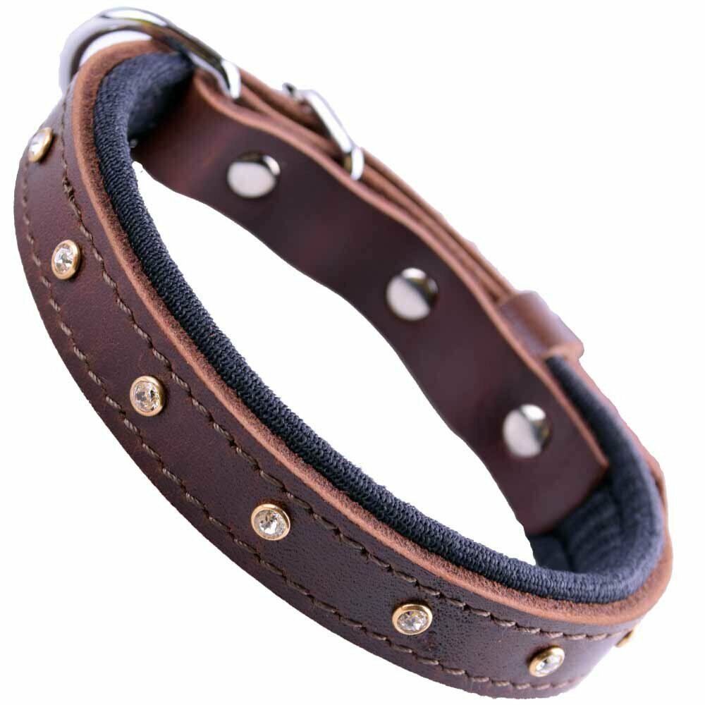 GogiPet® Swarovski leather dog collar brown for small dogs