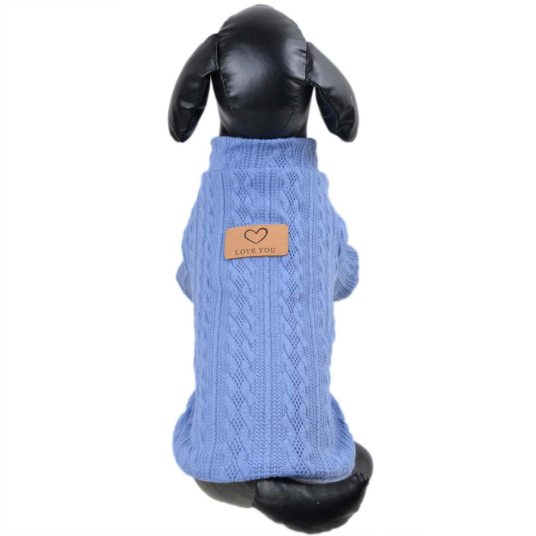 Dog pullover with modern knitted pattern in blue