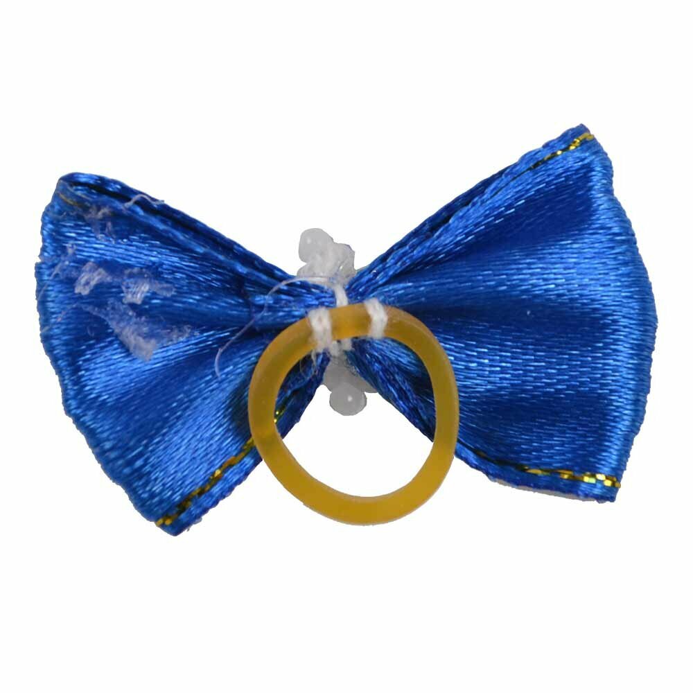 Dog bow with rubber ring - blue with sparkling stone by GogiPet