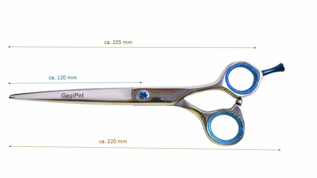 Dimensions of the GogiPet dog shears from Japan steel