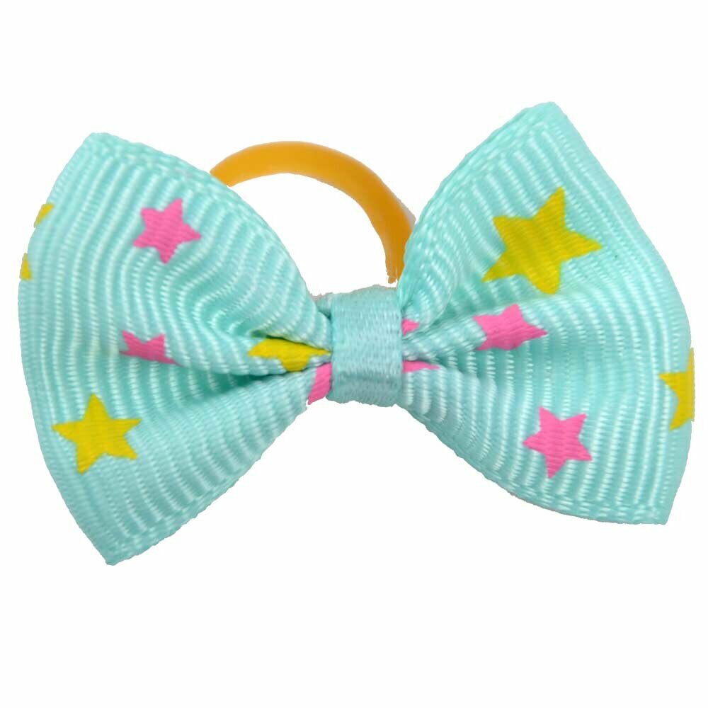 Dog hair bow rubberring Estrella turquoise with stars by GogiPet