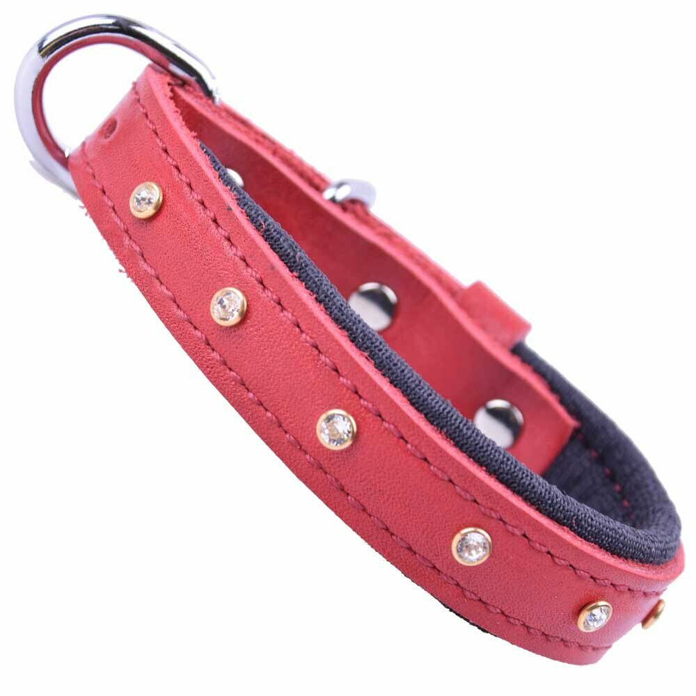 Swarovski Genuine Leather - Leather dog collar red