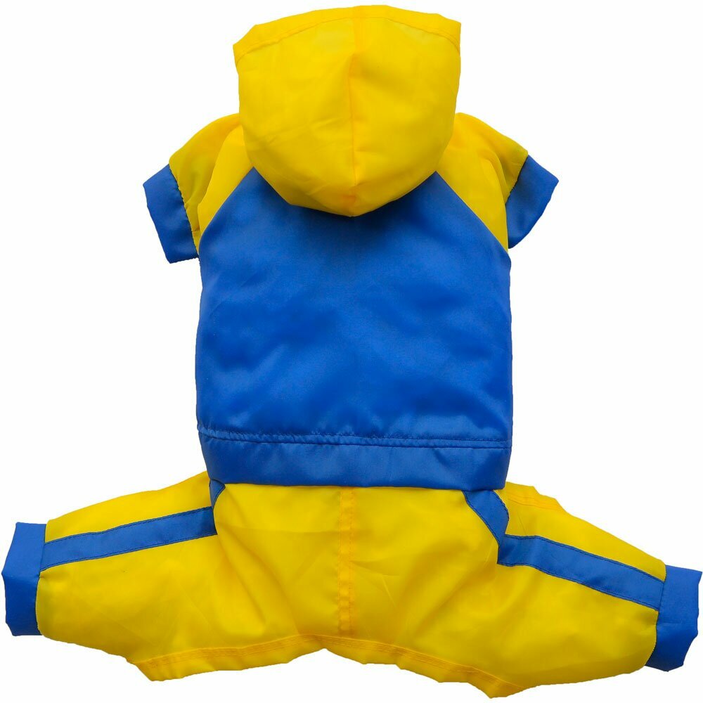 DoggyDolly dog raincoat with 4 legs blue yellow - raincoat for dogs with hood by DoggyDolly