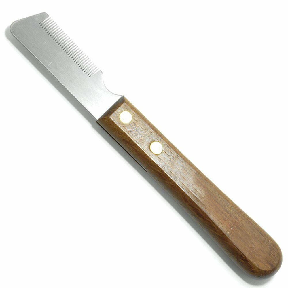 Left-handed stripping knife with 33 teeth fine with wooden handle