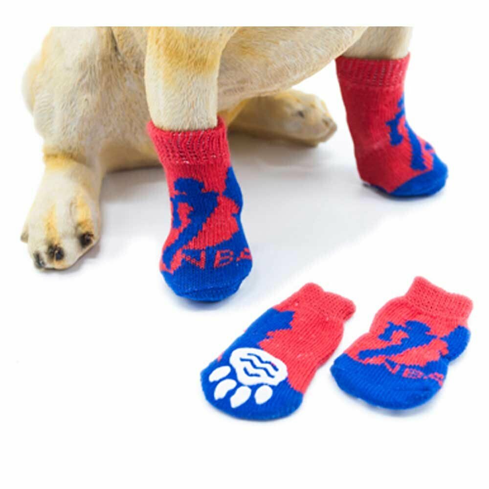 Red blue NBA  sportsocks for dogs in 4 pack with anti-slip coating