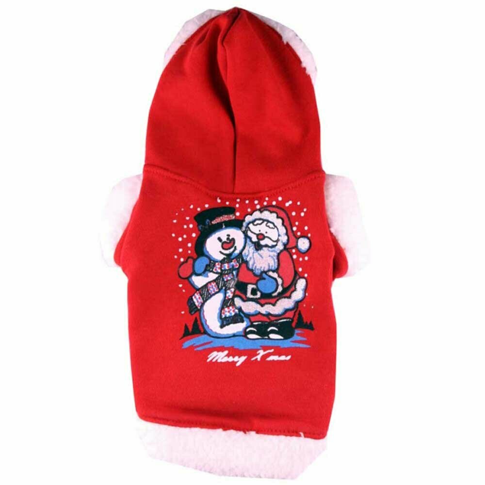 Red Christmas coat for large dogs from DoggyDolly with snowman and Santa Claus