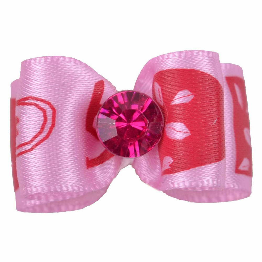GogiPet dog bow of the Pink Lilly series with pink jewel