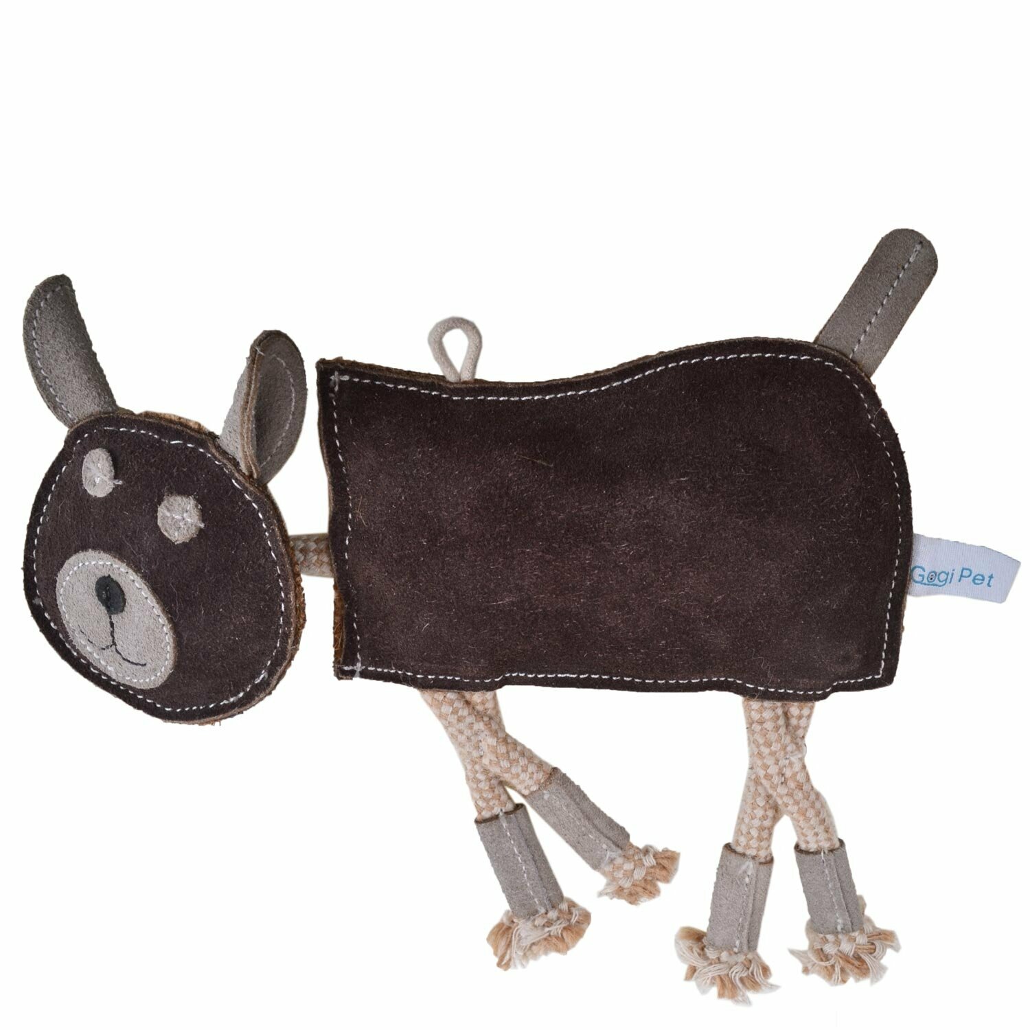 GogiPet ® dog toy - Brown cow made of genuine leather