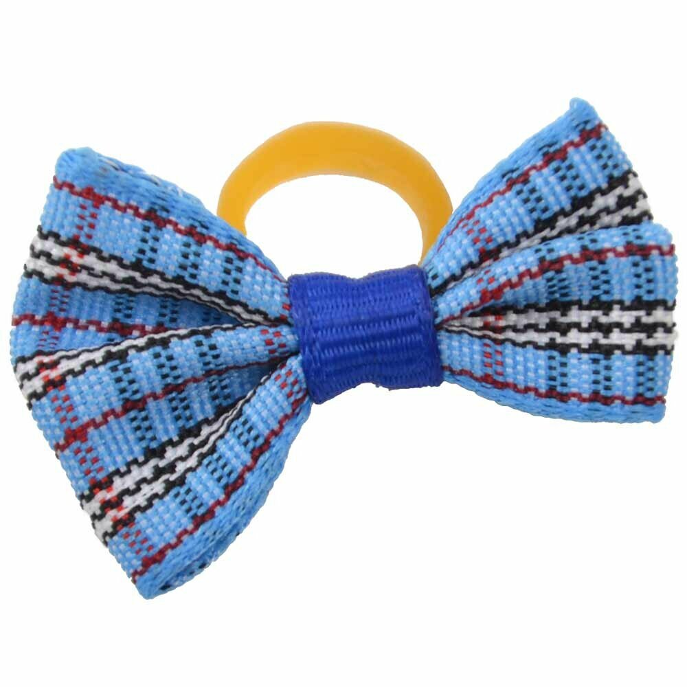 Dog bow with rubber ring - Pedro blue checkered by GogiPet