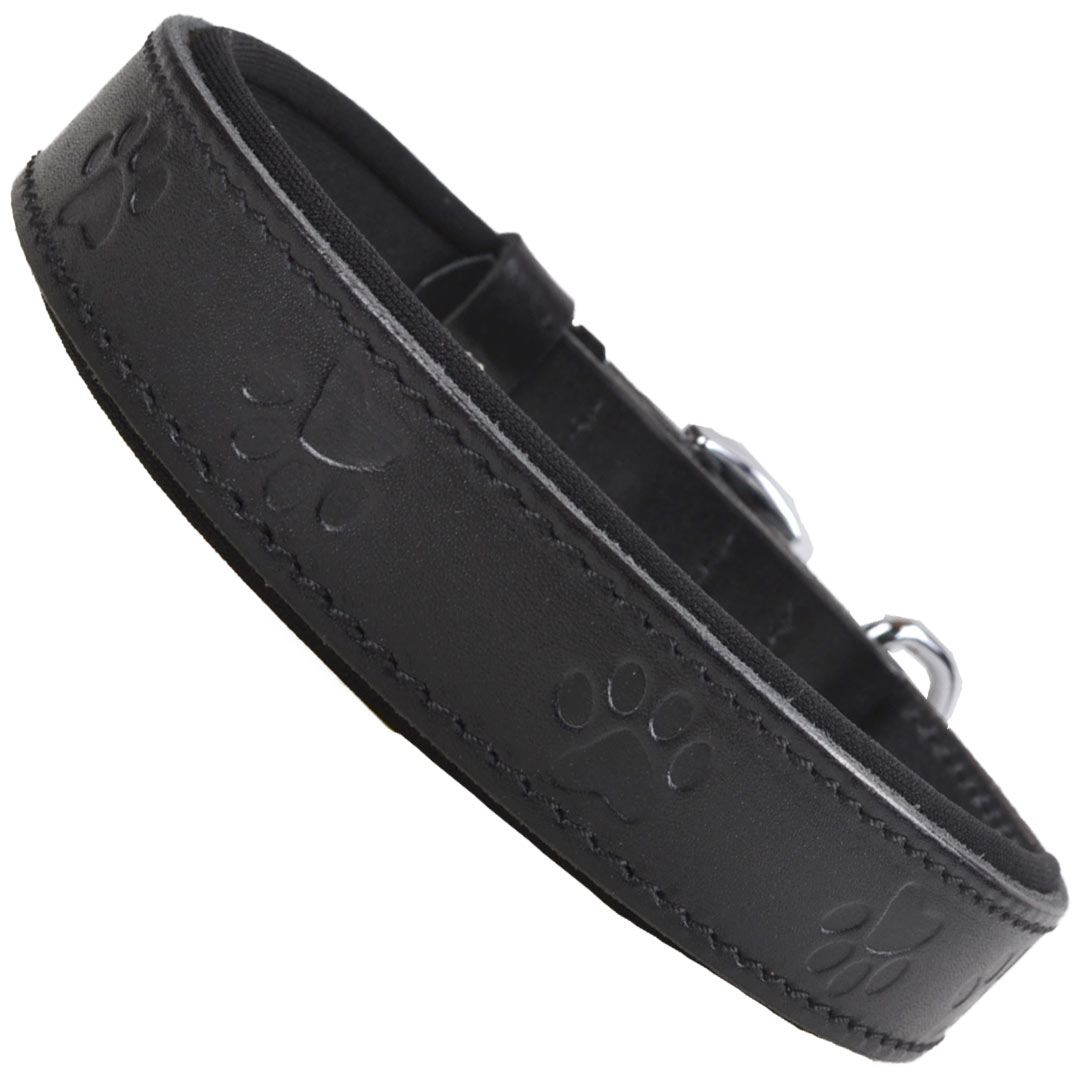 GogiPet® leather dog collar black with paws