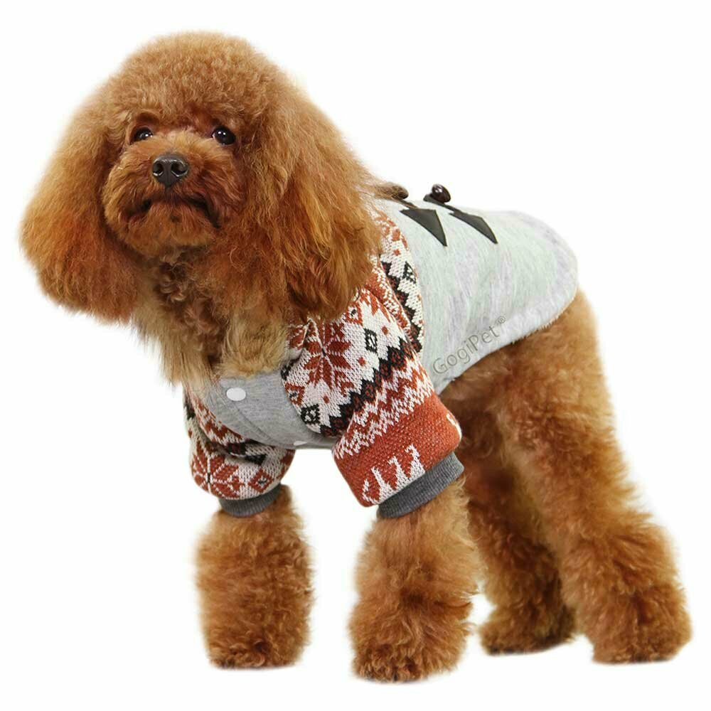 GogiPet dog coat with Norwegian patterns reindeer brown - dog clothes