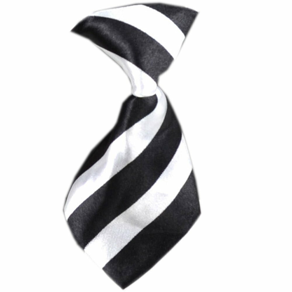 Dog tie black, white striped